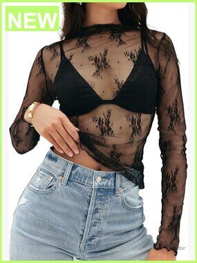 Sheer Mesh Long Sleeve Mock Neck Top - Y2K See Through Blouse